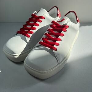 Joshua Sanders Womens Sneakers White Leather Square Toe Red Lace Up New Size 7.5